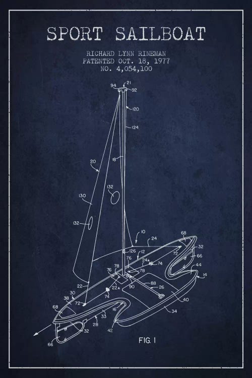 Sport Sailboat 1 Navy Blue Patent Blueprint