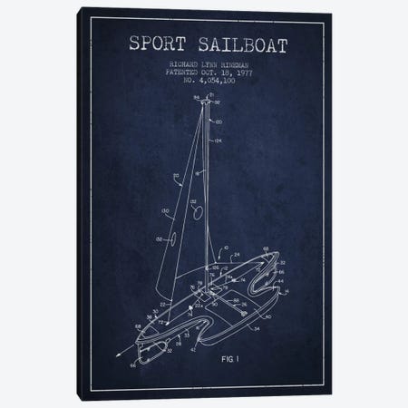 Sport Sailboat 1 Navy Blue Patent Blueprint Canvas Print #ADP2712} by Aged Pixel Canvas Artwork