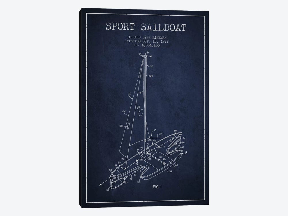Sport Sailboat 1 Navy Blue Patent Blueprint 1-piece Canvas Art