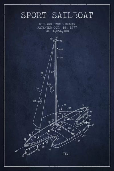 Boating: Sport Sailboat 1 Navy Blue Patent Blueprint by Aged Pixel