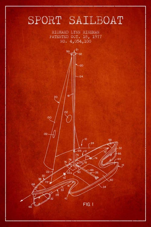 Sport Sailboat 1 Red Patent Blueprint