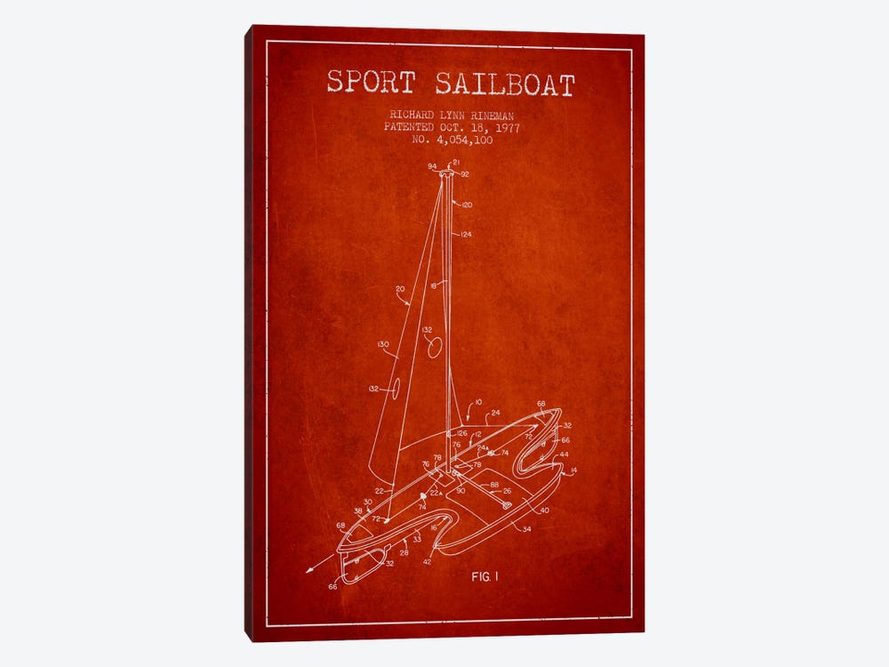 Sport Sailboat 1 Red Patent Blueprint by Aged Pixel 1-piece Art Print