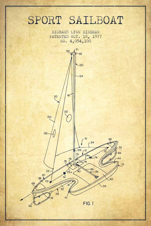 Sport Sailboat 1 Vintage Patent Blueprint by Aged Pixel wall art