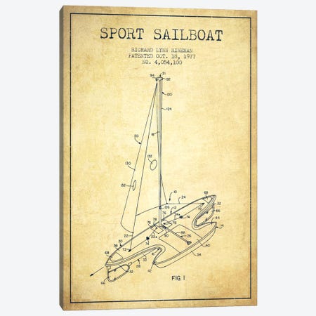 Sport Sailboat 1 Vintage Patent Blueprint Canvas Print #ADP2714} by Aged Pixel Art Print