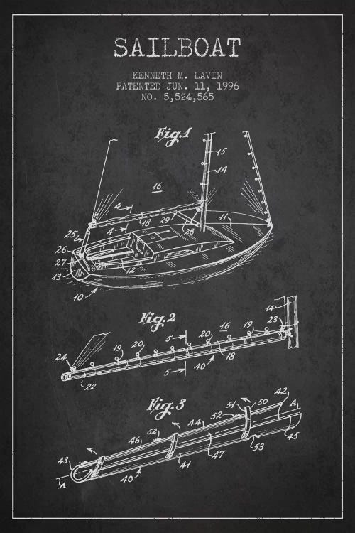 Sailboat 4 Charcoal Patent Blueprint