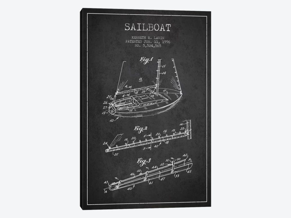 Sailboat 4 Charcoal Patent Blueprint by Aged Pixel 1-piece Art Print