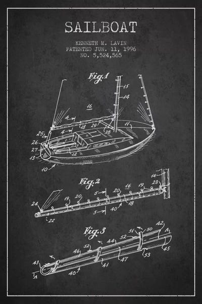Sailboat 4 Charcoal Patent Blueprint