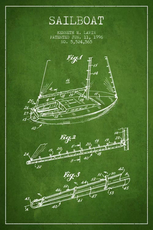 Sailboat 4 Green Patent Blueprint