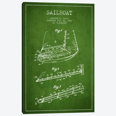 Sailboat 4 Green Patent Blueprint Canvas Print #ADP2716} by Aged Pixel Canvas Print