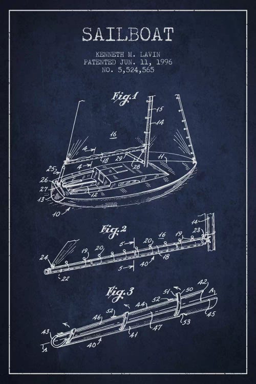 Sailboat 4 Navy Blue Patent Blueprint