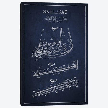 Sailboat 4 Navy Blue Patent Blueprint Canvas Print #ADP2717} by Aged Pixel Art Print