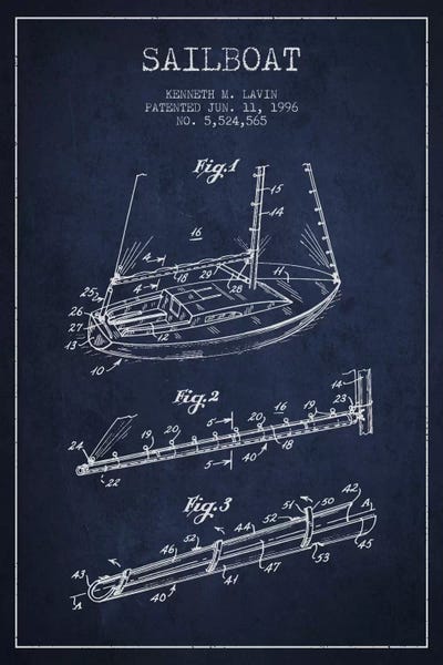 Sailboat 4 Navy Blue Patent Blueprint