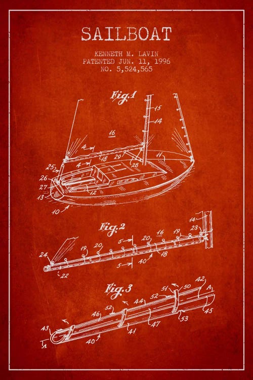 Sailboat 4 Red Patent Blueprint