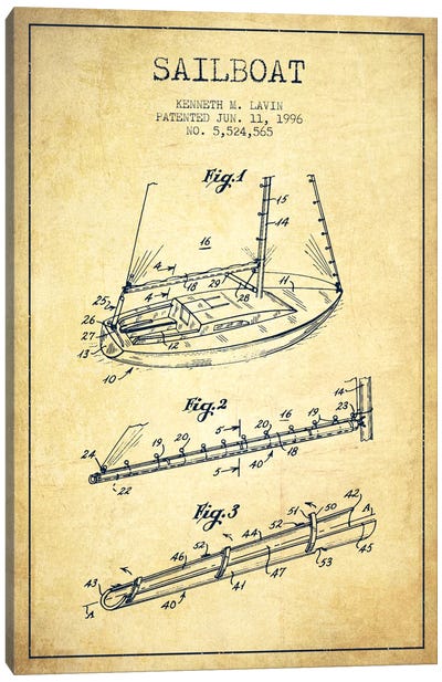 Sailboat 4 Vintage Patent Blueprint Canvas Art Print - Sailboat Art