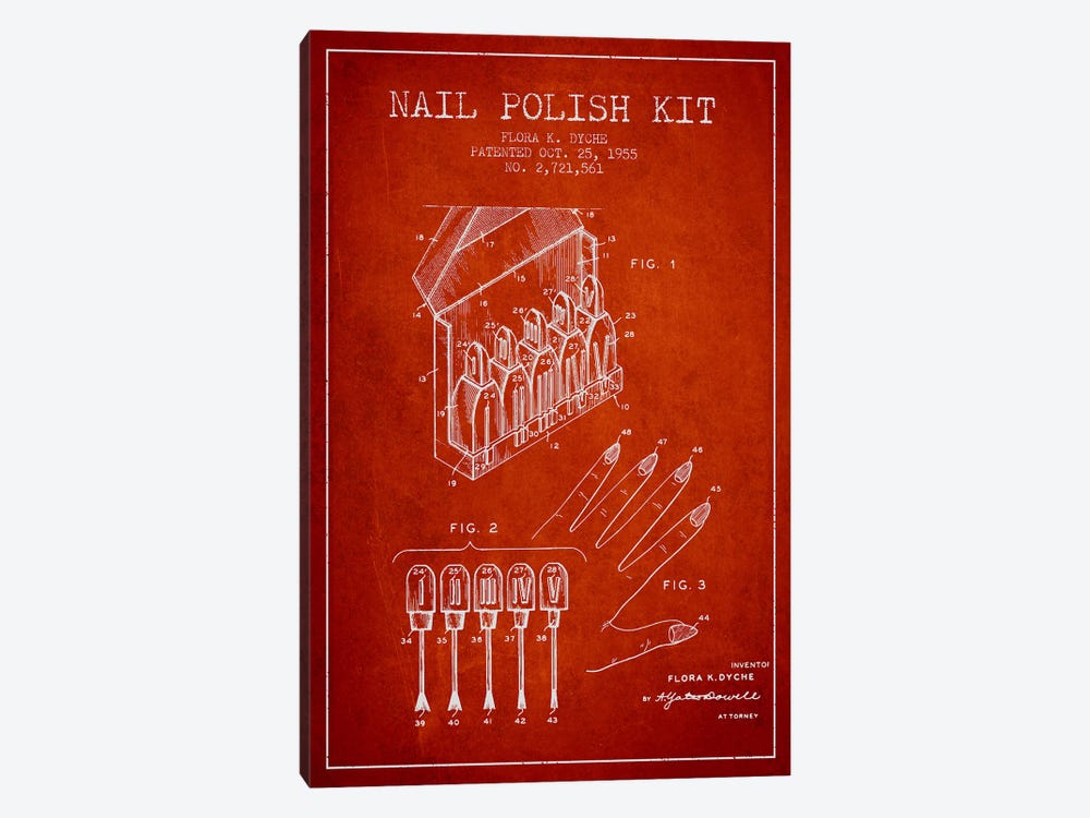 Nail Polish Kit Red Patent Blueprint by Aged Pixel 1-piece Canvas Wall Art