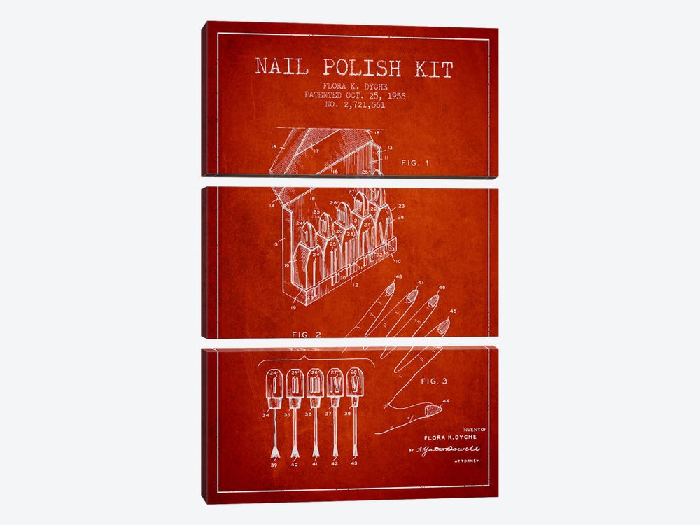 Nail Polish Kit Red Patent Blueprint by Aged Pixel 3-piece Canvas Wall Art