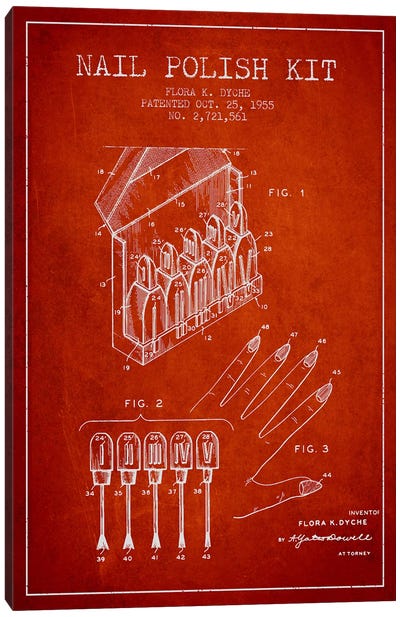 Nail Polish Kit Red Patent Blueprint Canvas Art Print - Beauty & Personal Care Blueprints