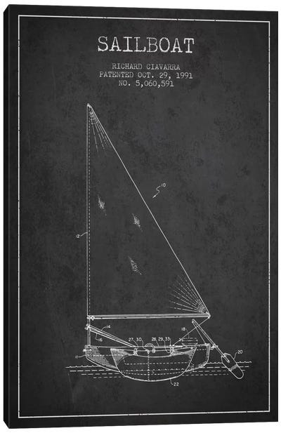 Sailboat 3 Charcoal Patent Blueprint Canvas Art Print - Sailboat Art