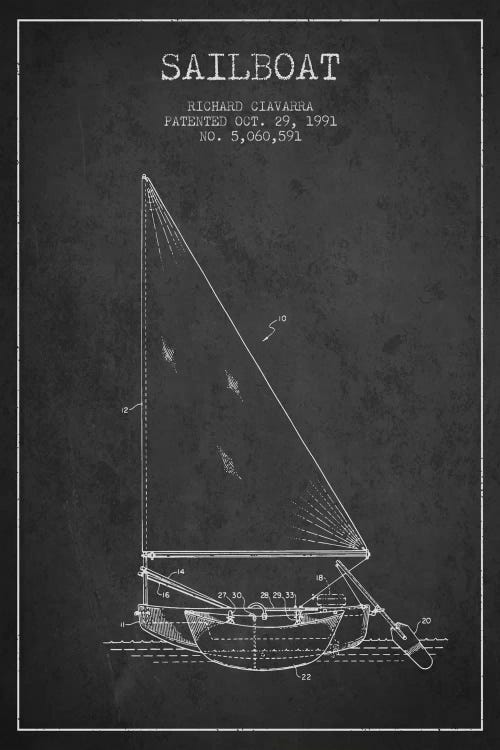 Sailboat 3 Charcoal Patent Blueprint