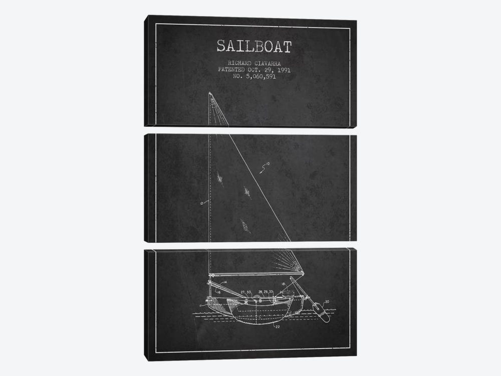 Sailboat 3 Charcoal Patent Blueprint by Aged Pixel 3-piece Art Print