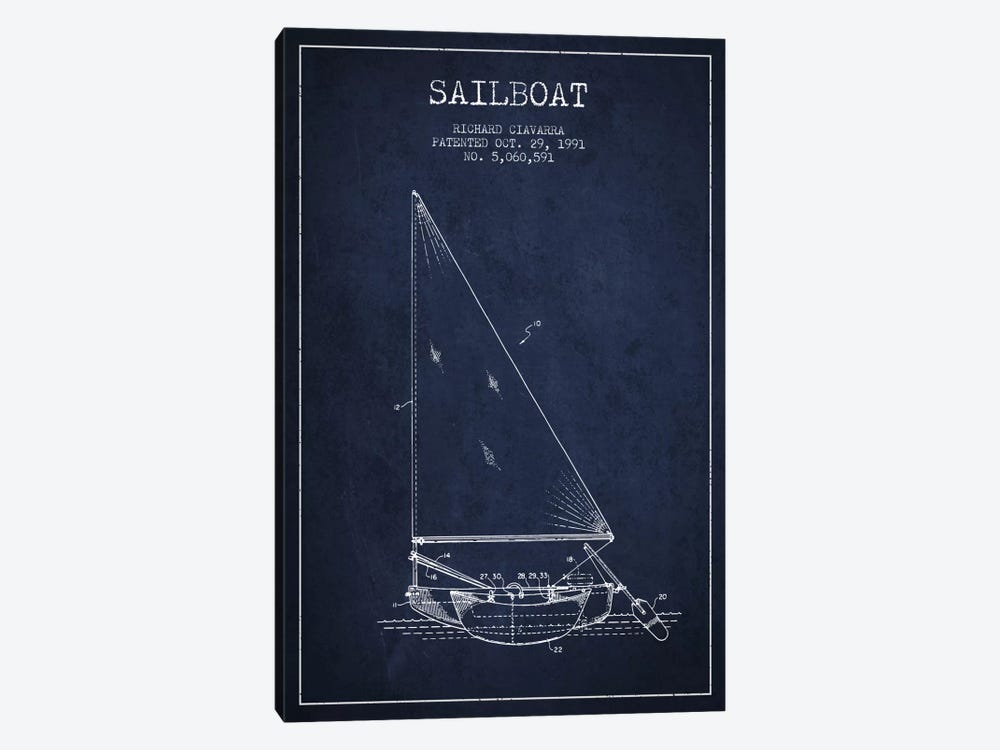Sailboat 3 Navy Blue Patent Blueprint by Aged Pixel 1-piece Canvas Art Print