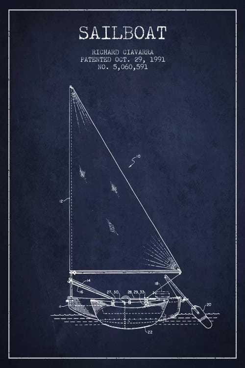 Sailboat 3 Navy Blue Patent Blueprint