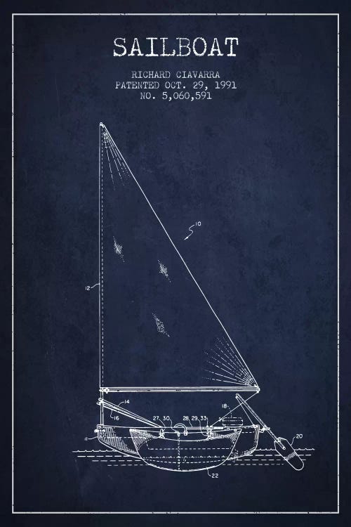 Sailboat 3 Navy Blue Patent Blueprint by Aged Pixel wall art