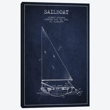 Sailboat 3 Navy Blue Patent Blueprint Canvas Print #ADP2722} by Aged Pixel Art Print
