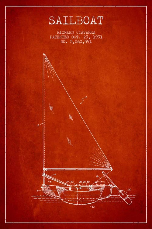 Sailboat 3 Red Patent Blueprint