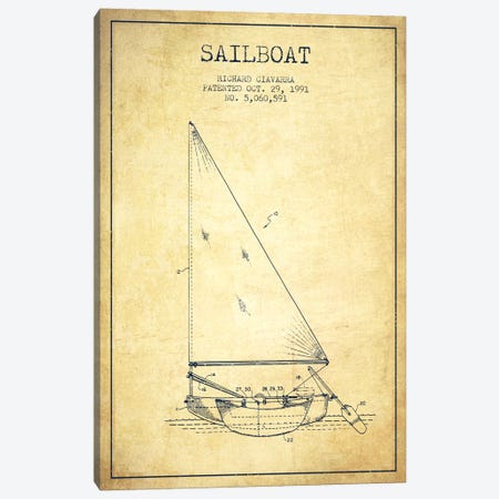 Sailboat 3 Vintage Patent Blueprint Canvas Print #ADP2724} by Aged Pixel Canvas Wall Art