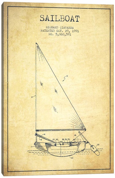 Sailboat 3 Vintage Patent Blueprint Canvas Art Print - Sailboat Art