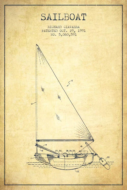 Sailboat 3 Vintage Patent Blueprint by Aged Pixel wall art