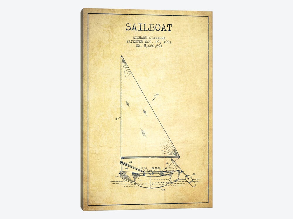 Sailboat 3 Vintage Patent Blueprint by Aged Pixel 1-piece Art Print