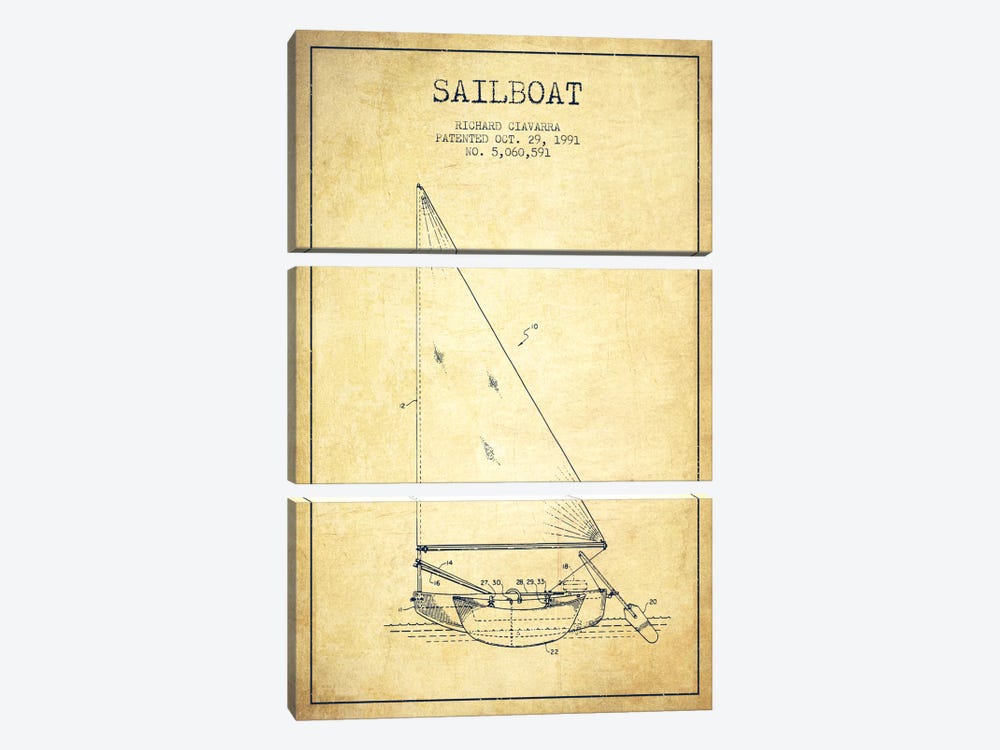 Sailboat 3 Vintage Patent Blueprint by Aged Pixel 3-piece Canvas Print