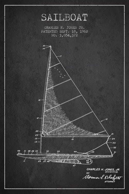 Sailboat 2 Charcoal Patent Blueprint