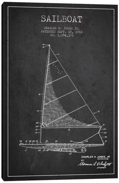 Sailboat 2 Charcoal Patent Blueprint Canvas Art Print - Nautical Blueprints