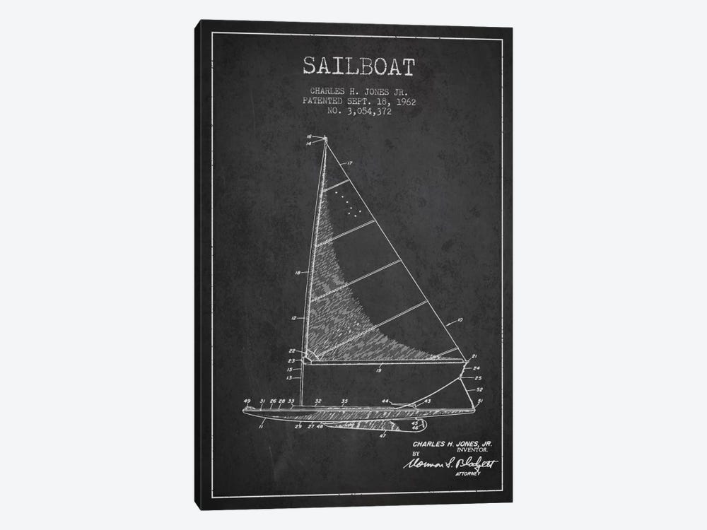Sailboat 2 Charcoal Patent Blueprint by Aged Pixel 1-piece Canvas Art