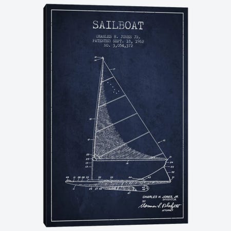 Sailboat 2 Navy Blue Patent Blueprint Canvas Print #ADP2727} by Aged Pixel Canvas Art