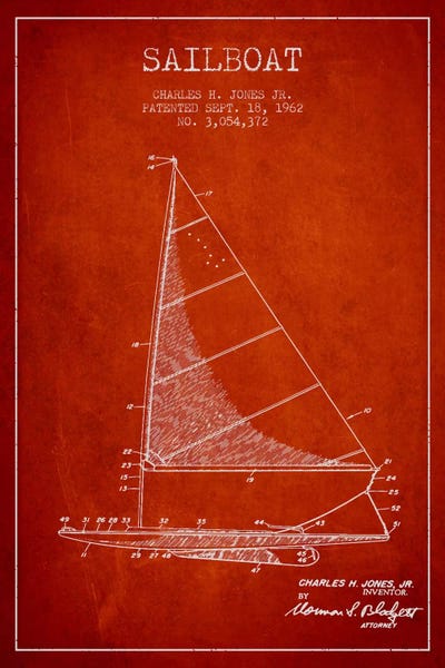 Sailboat 2 Red Patent Blueprint