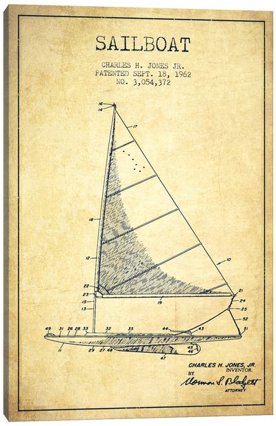 Sailboat 2 Vintage Patent Blueprint Canvas Art Print - Bathroom Art