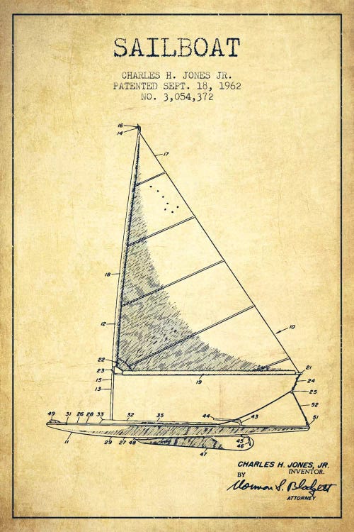 Sailboat 2 Vintage Patent Blueprint by Aged Pixel wall art