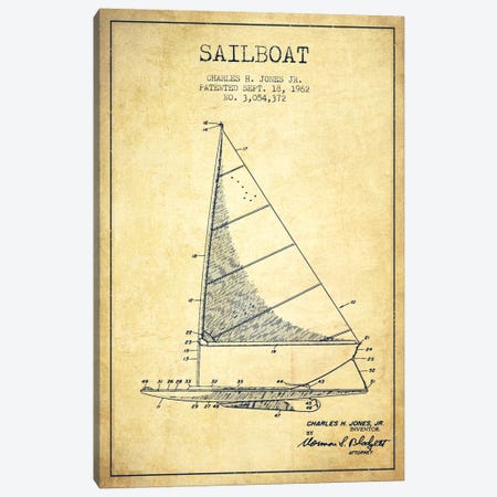 Sailboat 2 Vintage Patent Blueprint Canvas Print #ADP2729} by Aged Pixel Canvas Print