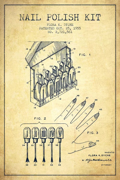 Nail Polish Kit Vintage Patent Blueprint by Aged Pixel wall art