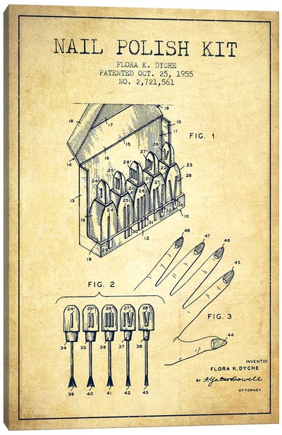 Nail Polish Kit Vintage Patent Blueprint Canvas Art Print - Beauty & Personal Care Blueprints