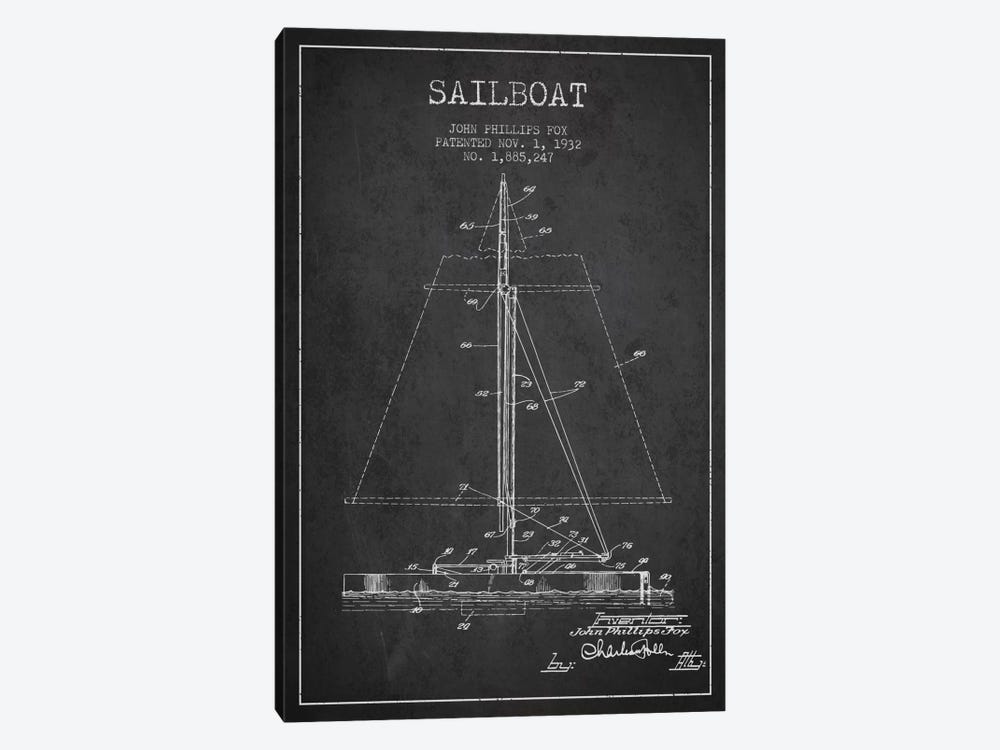 Sailboat 1 Charcoal Patent Blueprint by Aged Pixel 1-piece Canvas Wall Art