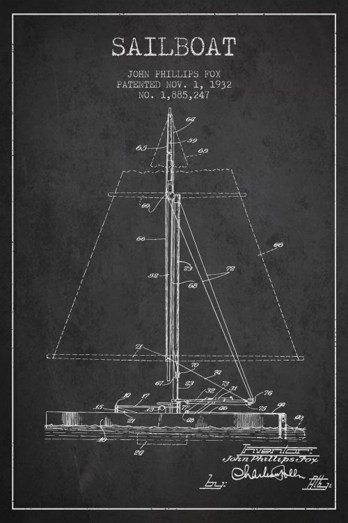 Sailboat 1 Charcoal Patent Blueprint
