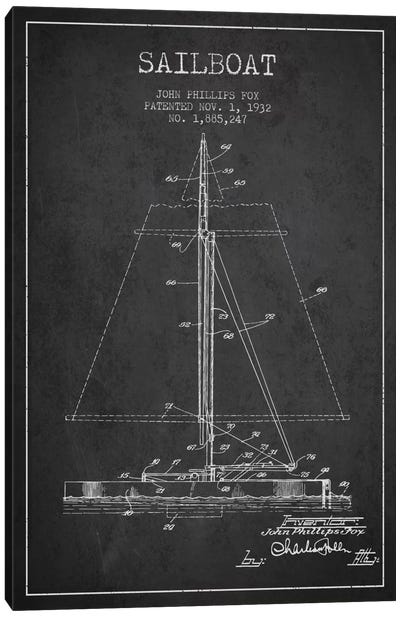 Sailboat 1 Charcoal Patent Blueprint Canvas Art Print - Aged Pixel: Nautical