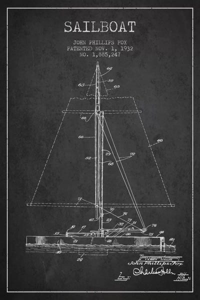 Nautical Blueprints: Sailboat 1 Charcoal Patent Blueprint by Aged Pixel