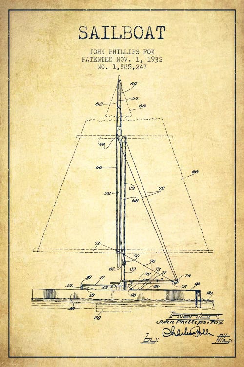 Sailboat 1 Vintage Patent Blueprint by Aged Pixel wall art