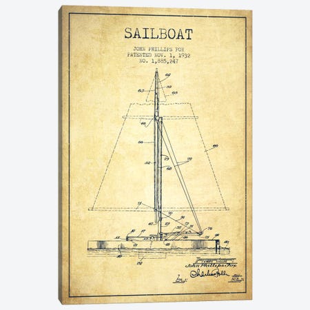 Sailboat 1 Vintage Patent Blueprint Canvas Print #ADP2734} by Aged Pixel Canvas Print